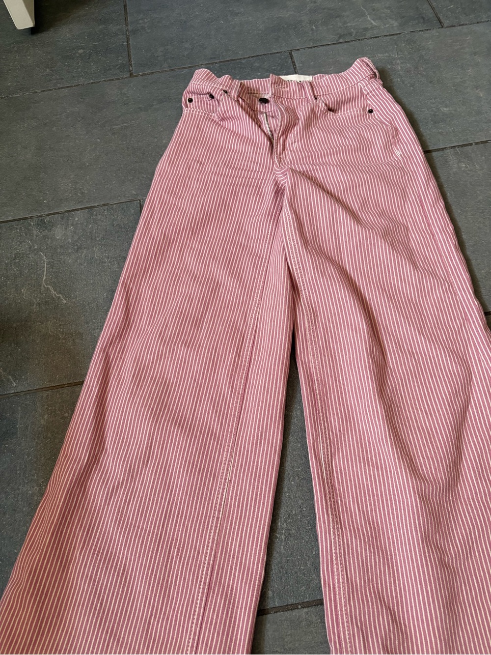 Boden Pink and White Striped Wide-Leg Jeans